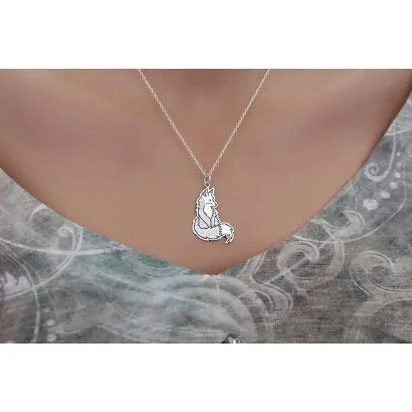 Sterling Silver Fox Charm Necklace, Silver Fox Charm Necklace - Picture 5 of 5
